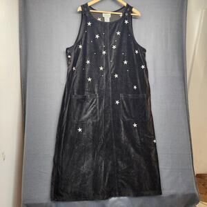 Quacker Factory Velvet Dress Womens 1X Black Star Sleeveless Jumper Pockets